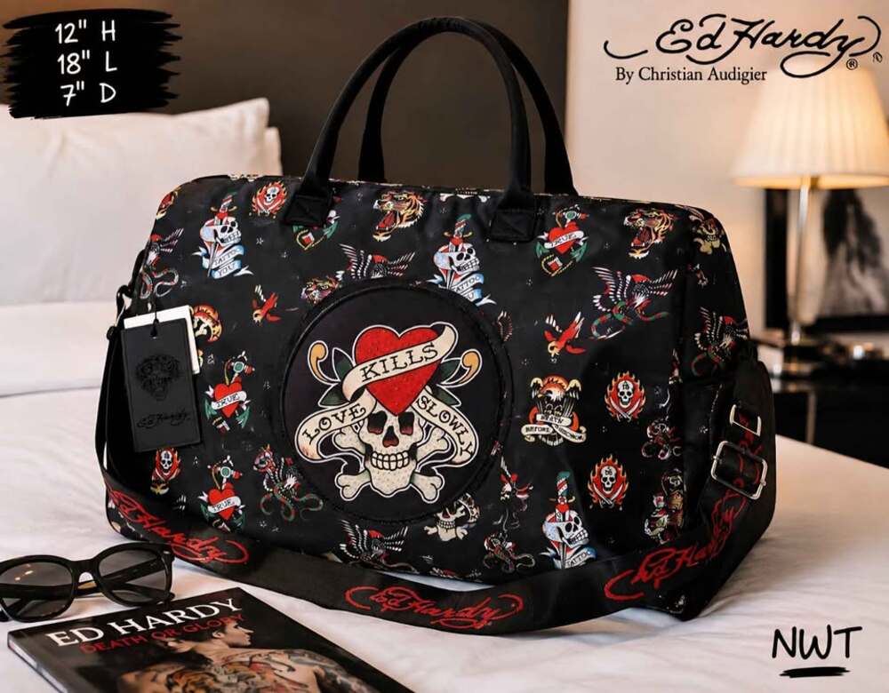 Ed Hardy by Christian Audigier Love Kills Slowly Duffle Travel Bag